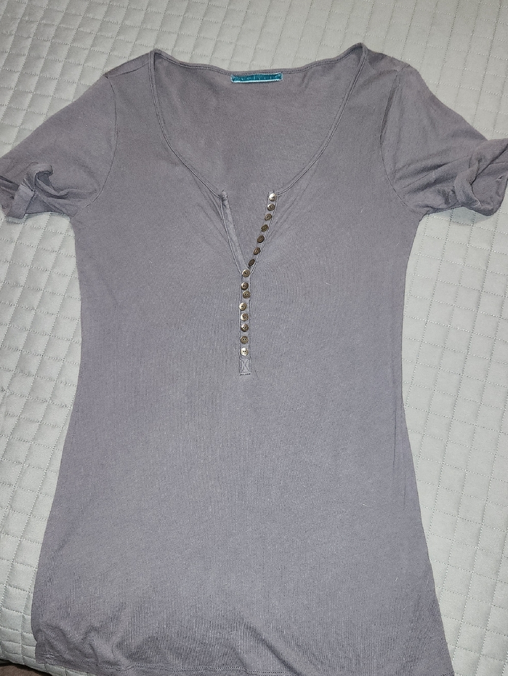 Velvet Short Sleeve Henley Top in Light Gray